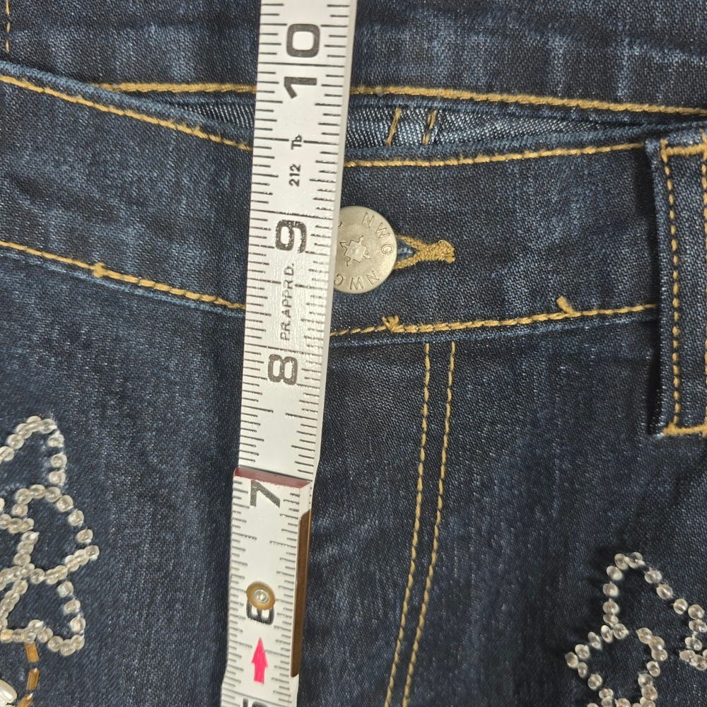 NWC‎ The Needlework by Sonny Chugani Jeans Women 34 Dark Blue Flare Leg Beaded - Picture 10 of 16